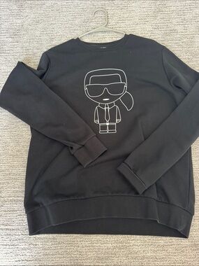 Karl Lagerfeld Black Crewneck Sweatshirt with White Outline Graphic